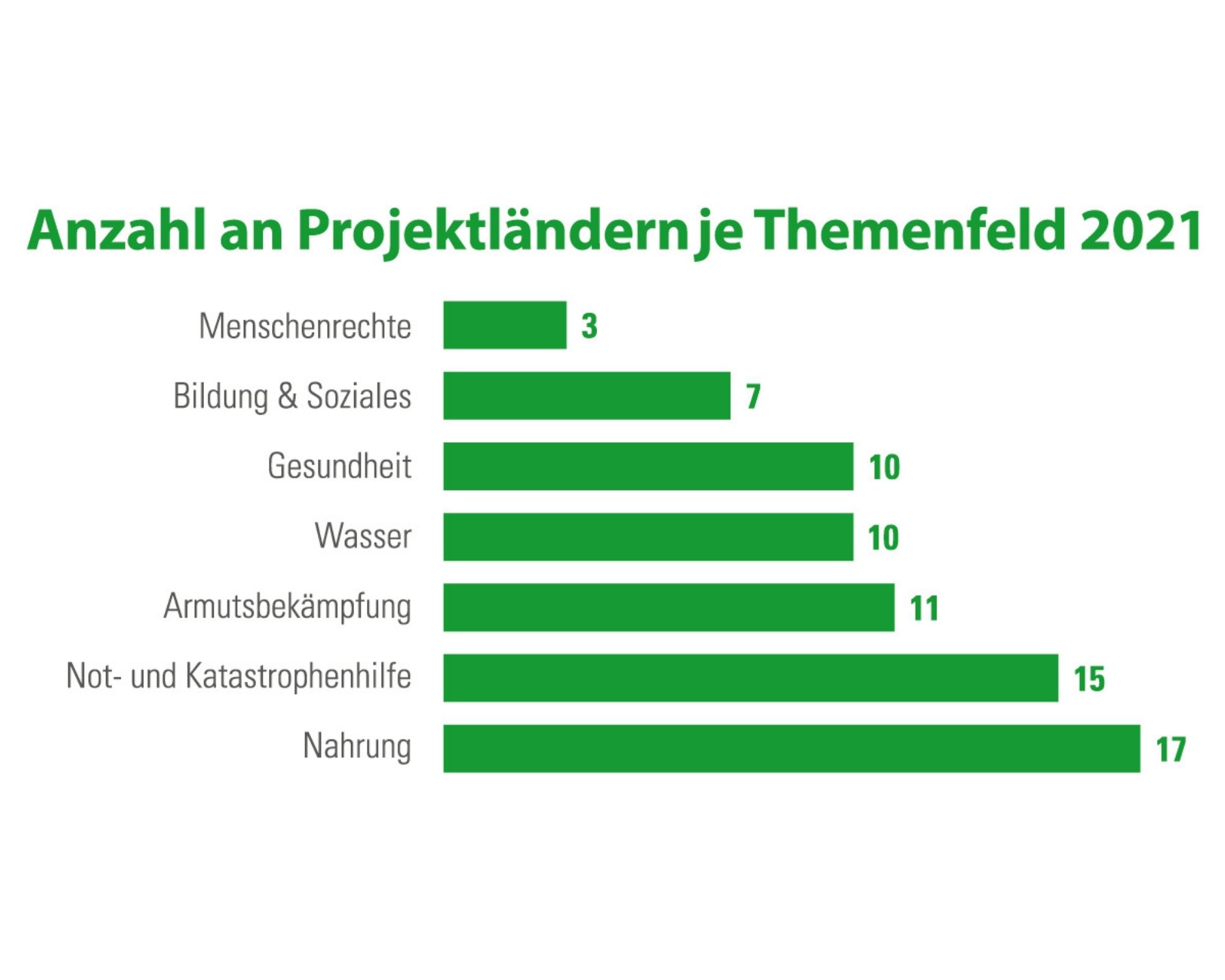 Diagramm Themen 2021 Anzahl an Projektländer je Themenfeld 2021