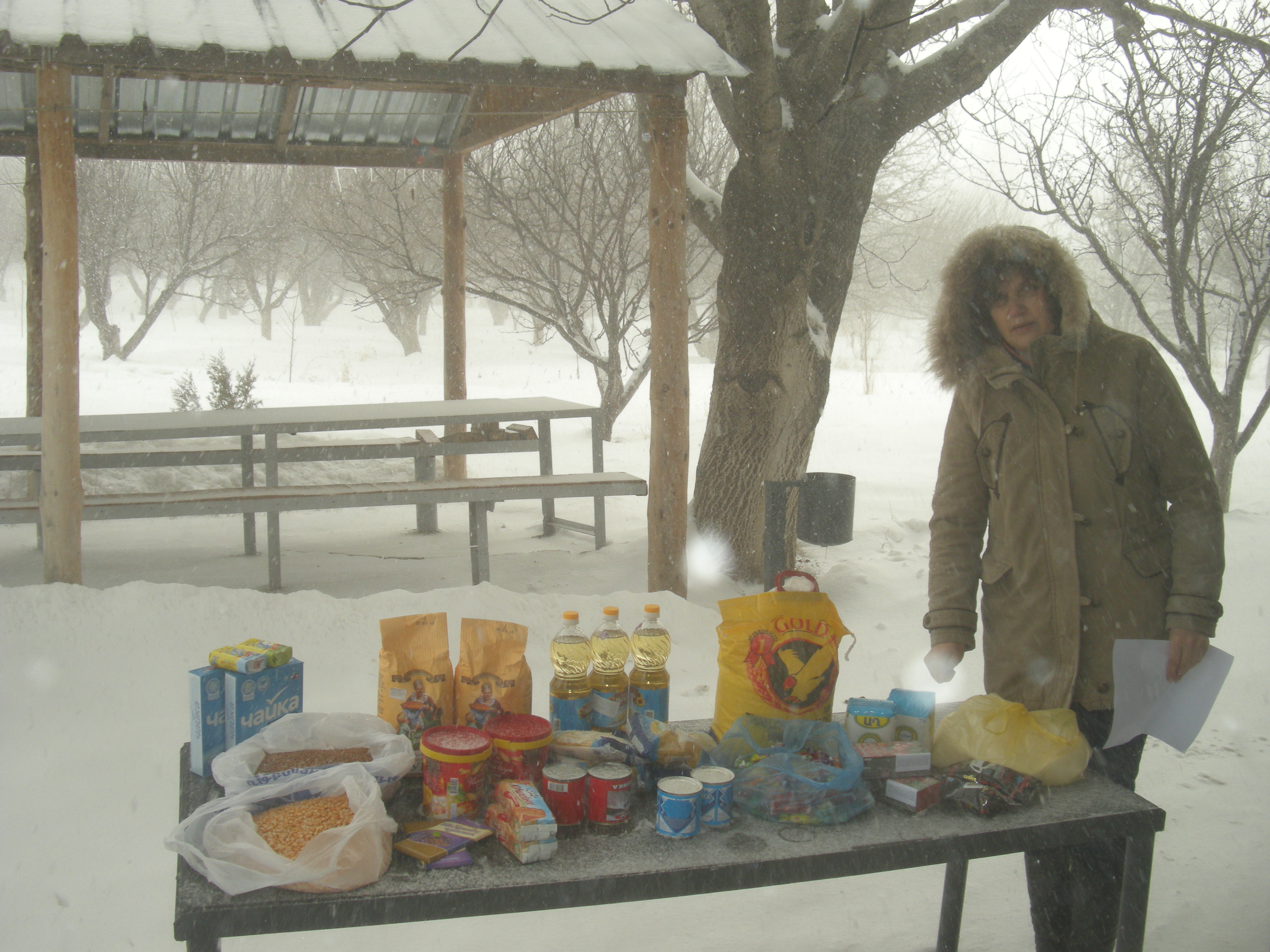 Bei teilweise bis zu -17°C versorgen unsere Mitarbeiter 150 Familien in Dschadschur mit Hilfsgütern.