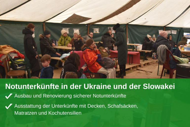 Notunterkünfte in der Ukraine und der Slowakei