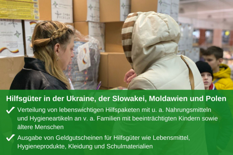 Hilfsgüter in der Ukraine, Slowakei, in Moldawien und Polen