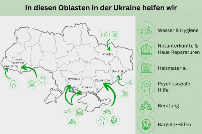 In diesen Oblasten in der Ukraine helfen wir