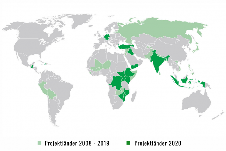 Im Berichtsjahr 2020 führten wir Projekte in Europa, Afrika, Asien und Mittelamerika durch.