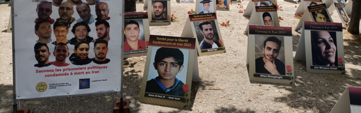 Porträts hingerichteter Iranerinnen und Iraner am 8. Juli 2025 in Paris: Hinter jeder Hinrichtung stehen ein Name und ein Gesicht; exekutiert werden auch Jugendliche.